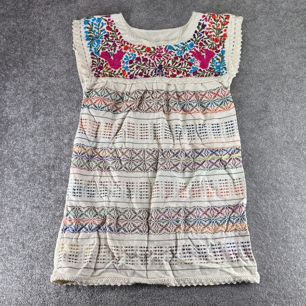 Nativa Colorful Embroidered Tunic Short Sleeve Shirt Blouse Womens M Floral